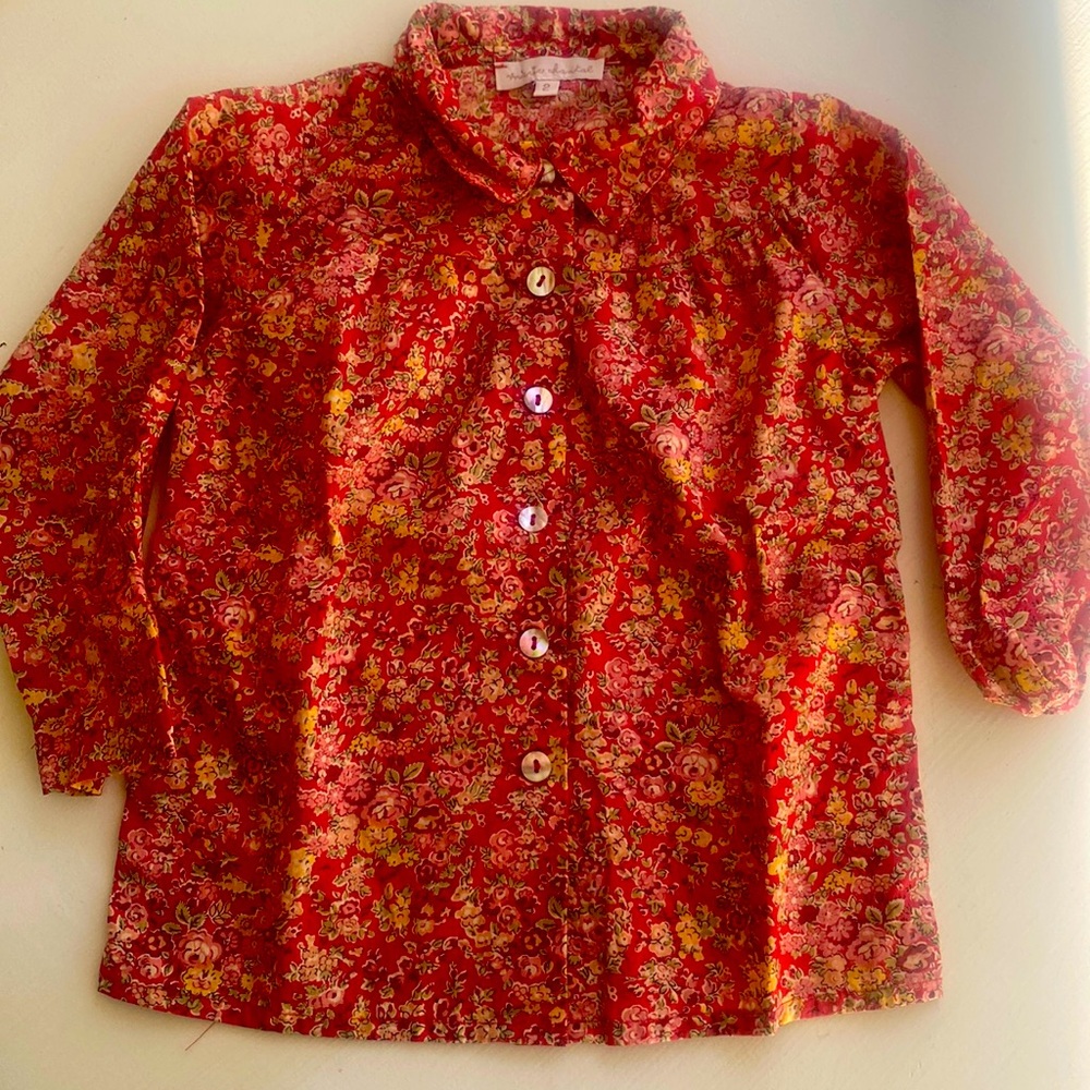 Marie Chantel red floral blouse sz2